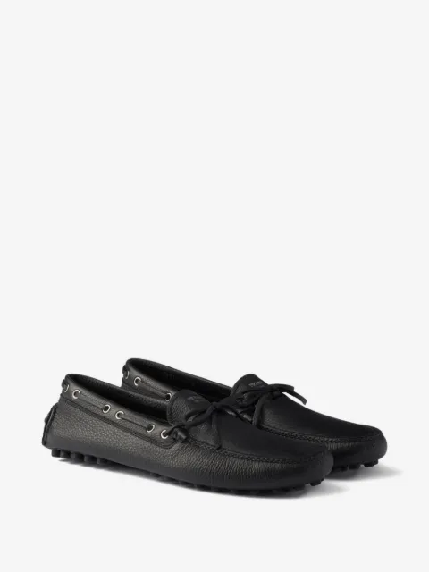 Prada printed-logo leather boat shoes