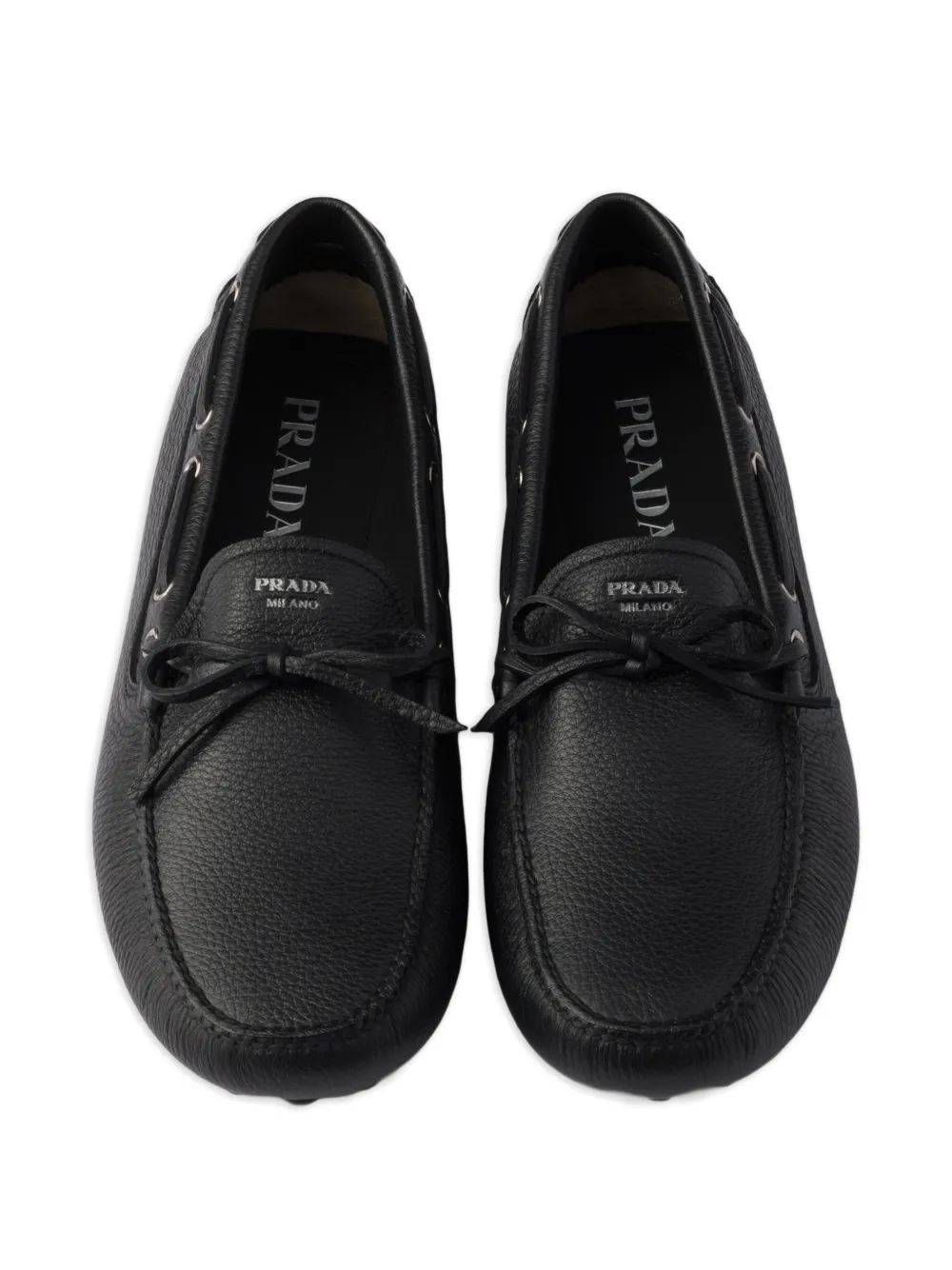 Prada Leren bootschoenen met logoprint Zwart