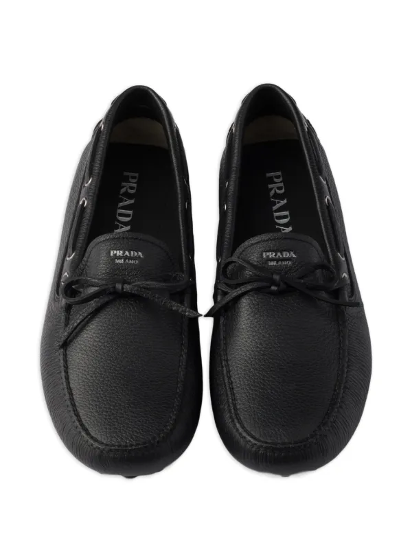 Prada printed-logo Leather Boat Shoes | Black | FARFETCH