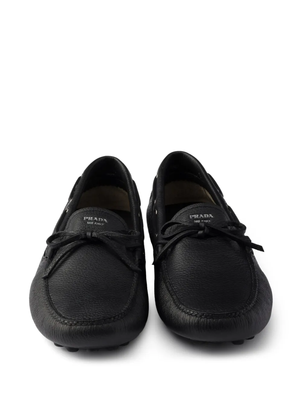 Prada Leren bootschoenen met logoprint Zwart