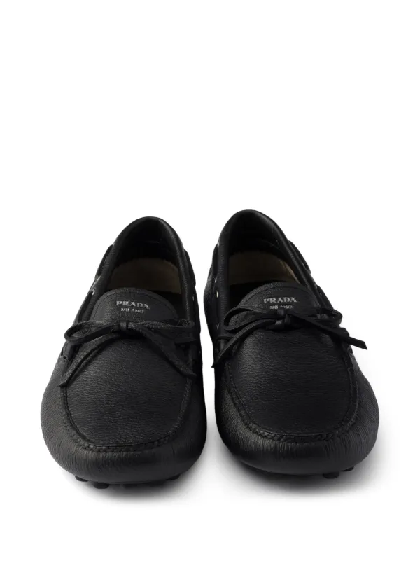 Prada printed-logo Leather Boat Shoes | Black | FARFETCH