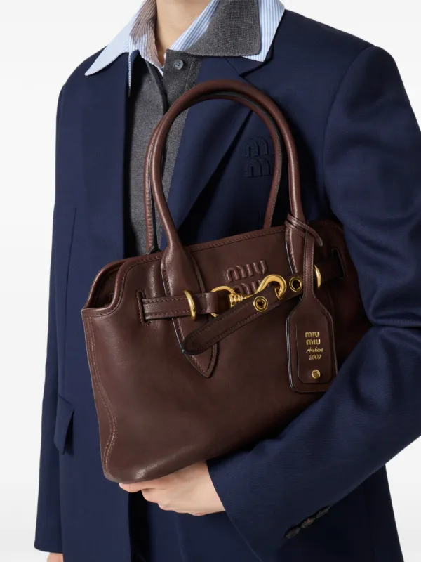 Miu Miu Aventure Leather Tote Bag | Brown | FARFETCH
