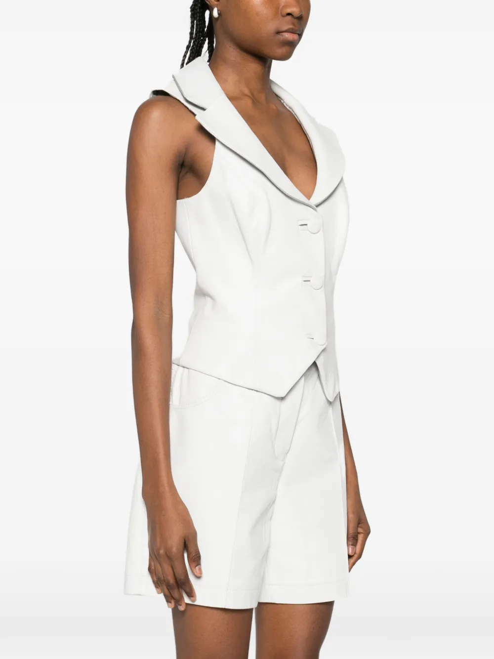  Mitiliane Couture Shawl-collar Leather Vest - White 