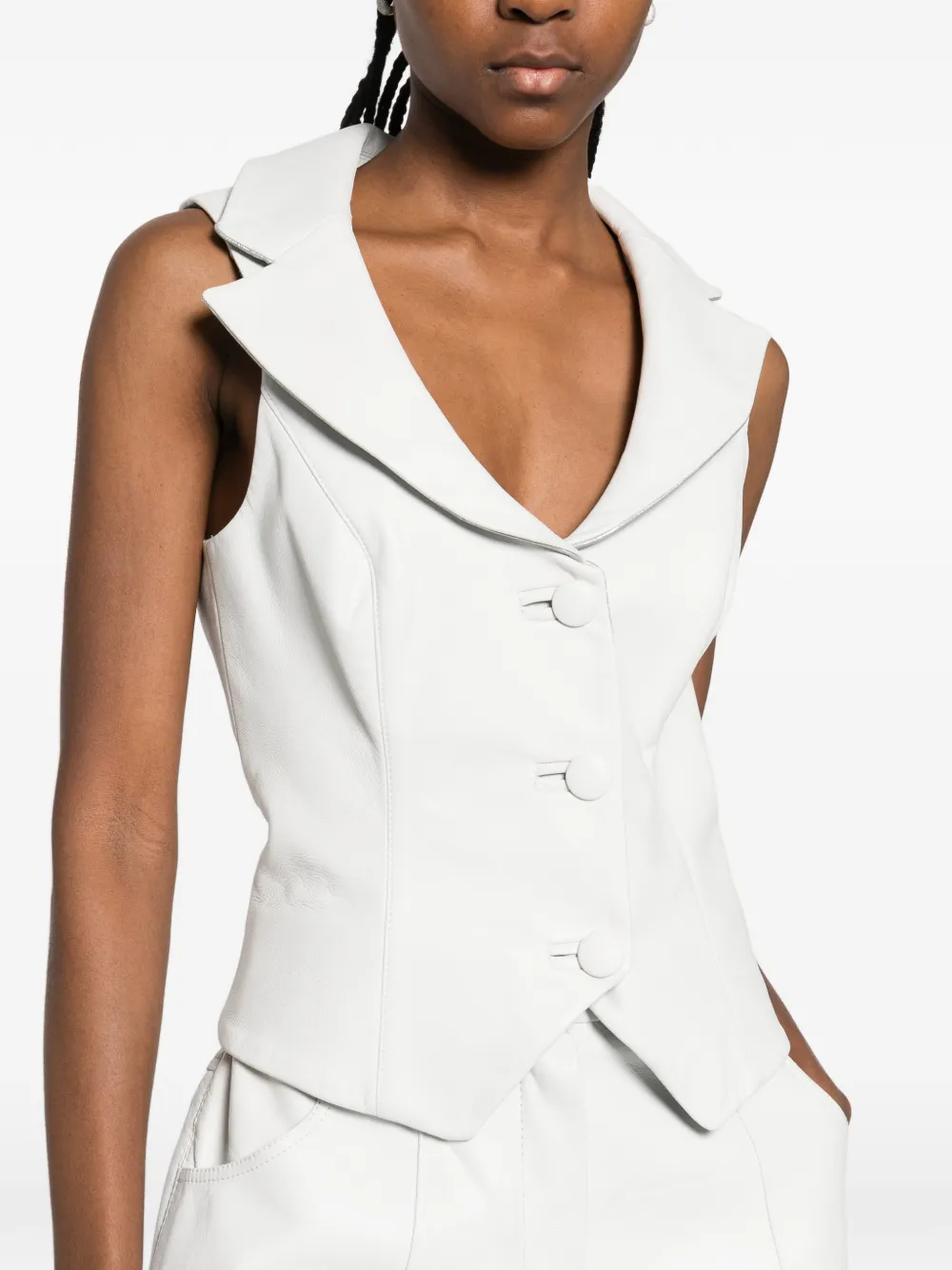 MITILIANE COUTURE Leren top met sjaalkraag Wit