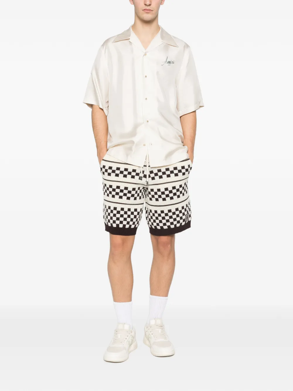 AMIRI check drawstring shorts - Beige