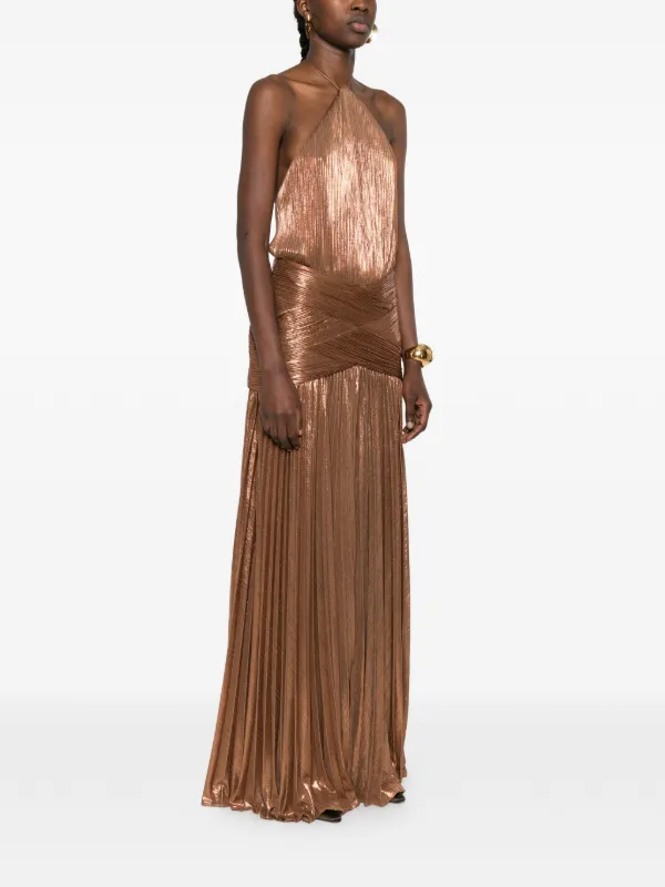 retrofete pleated dress Retrofete Amberley Halterneck Maxi Dress