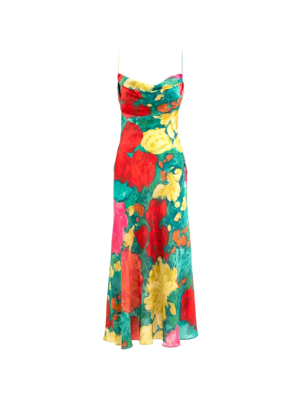 Balmain Floral cowl-neck Midi Dress | Green | FARFETCH