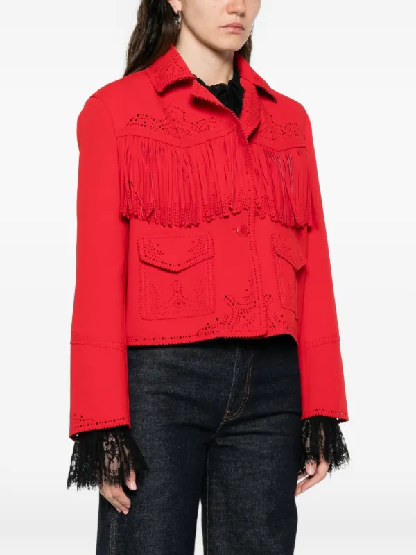 ERMANNO SCERVINO ショートダウンジャケット フリンジ付き Ermanno Scervino フリンジ レーサーカット ジャケット | レッド