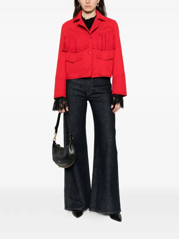 ERMANNO SCERVINO ショートダウンジャケット フリンジ付き Ermanno Scervino Leather fringed puffer jacket|D350A308IGH95708