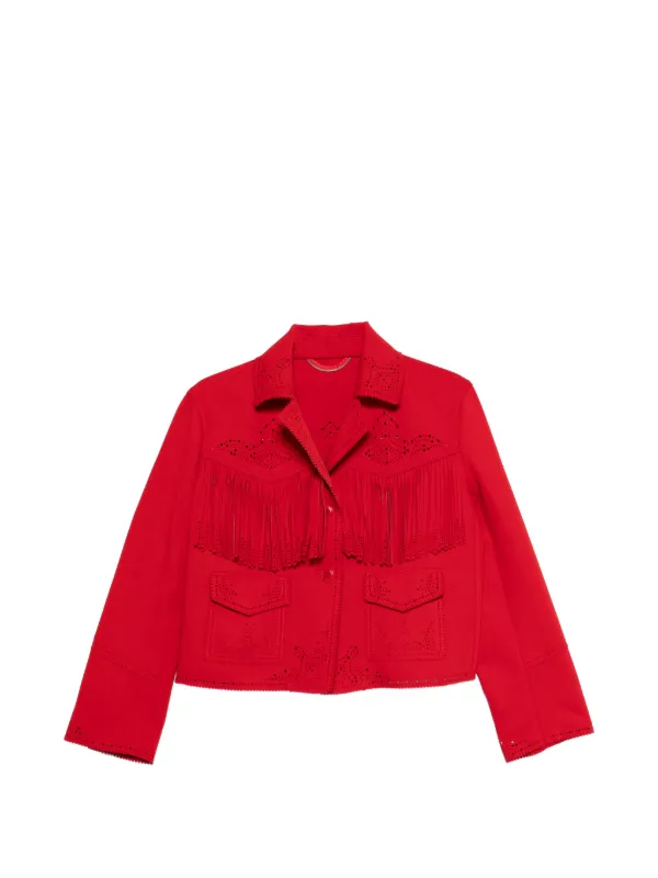 ERMANNO SCERVINO ショートダウンジャケット フリンジ付き Ermanno Scervino Leather fringed puffer jacket|D350A308IGH95708