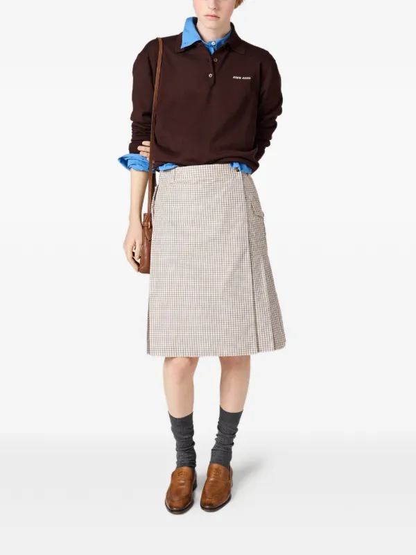 Miu Miu Wool long-sleeve Polo Shirt | Brown | FARFETCH