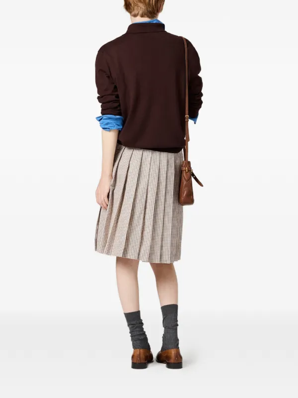 Miu Miu Wool long-sleeve Polo Shirt | Brown | FARFETCH