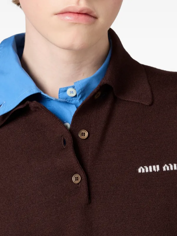 Miu Miu Wool long-sleeve Polo Shirt | Brown | FARFETCH