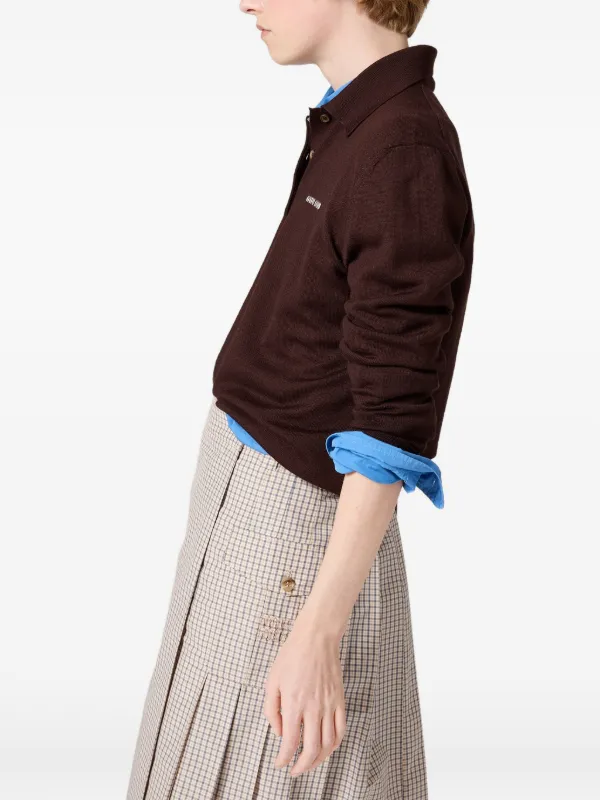 Miu Miu Wool long-sleeve Polo Shirt | Brown | FARFETCH