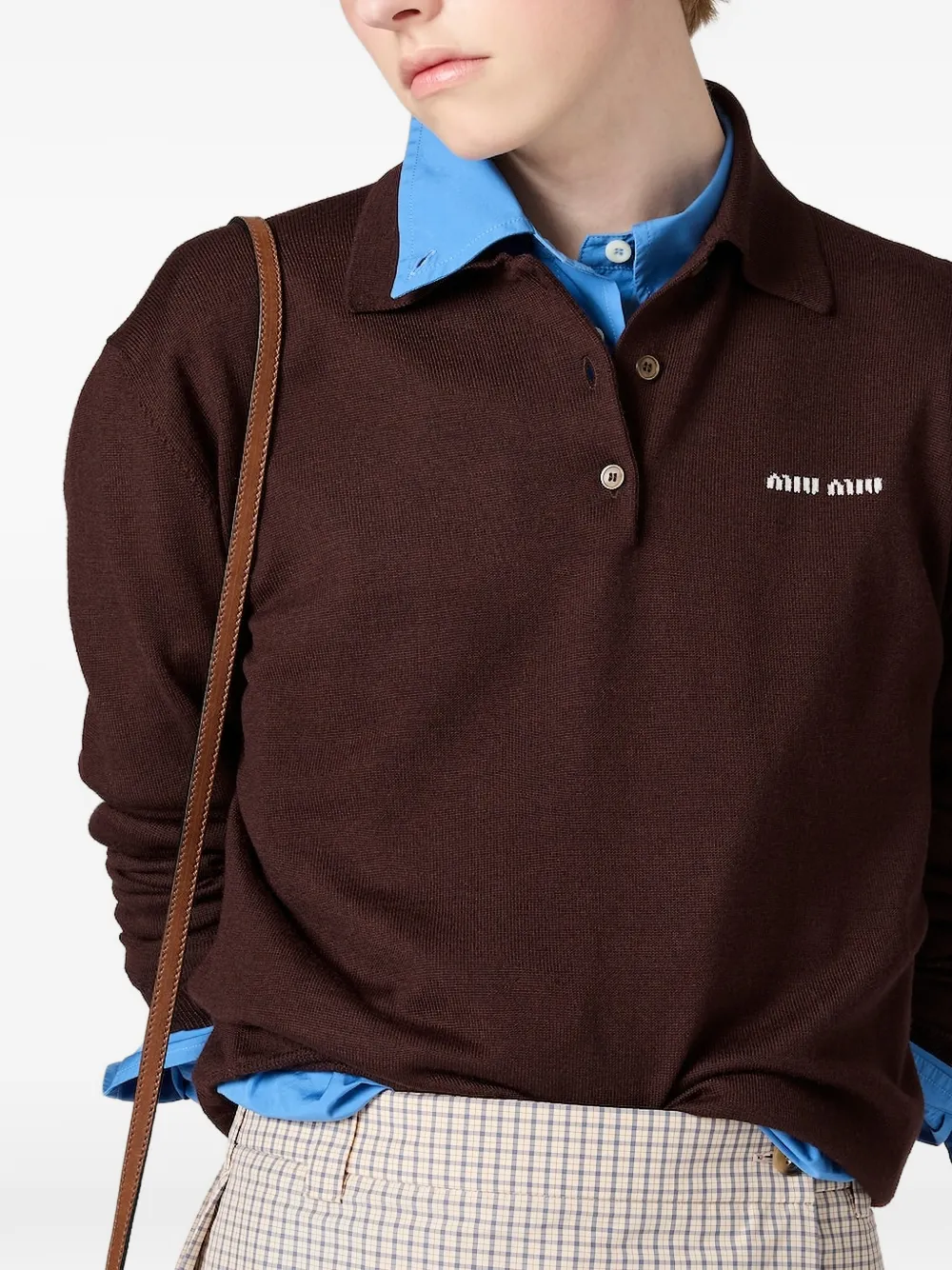 Miu Miu Wool Knit Polo Shirt | Brown | FARFETCH