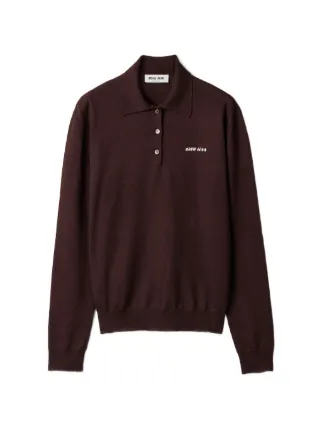 トップス miumiu polo shirt Miu Miu Wool Knit Polo Shirt | Brown | FARFETCH ZA