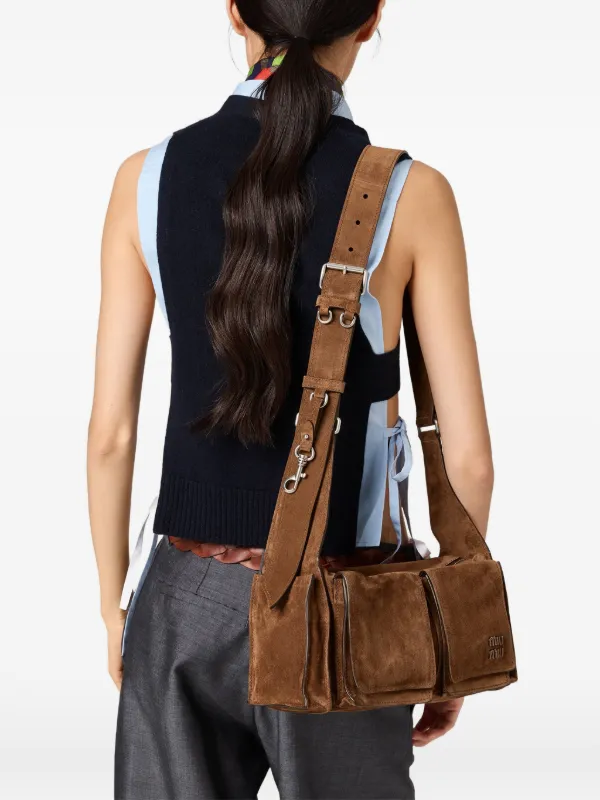 Miu Miu Utilitaire Suede Shoulder Bag | Brown | FARFETCH