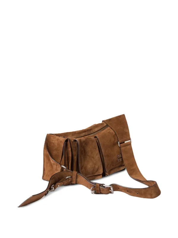 Miu Miu Utilitaire Suede Shoulder Bag | Brown | FARFETCH SG
