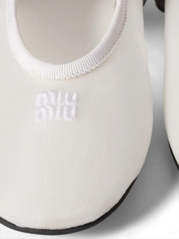 Miu Miu Mesh logo-embroidered Ballet Flats | White | FARFETCH