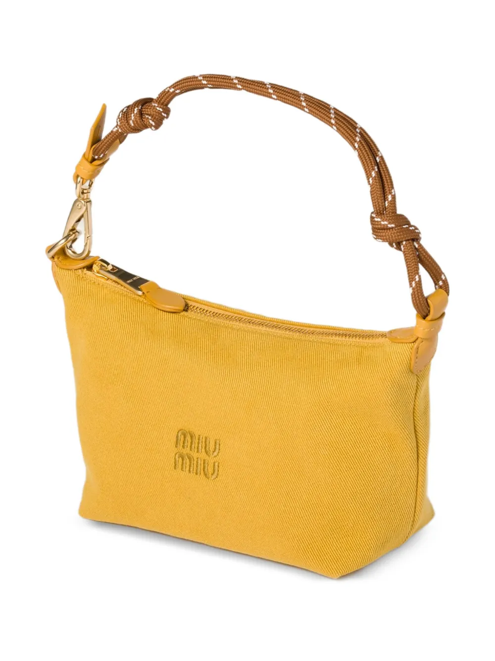 Miu Gabardine schoudertas met geborduurd logo Geel