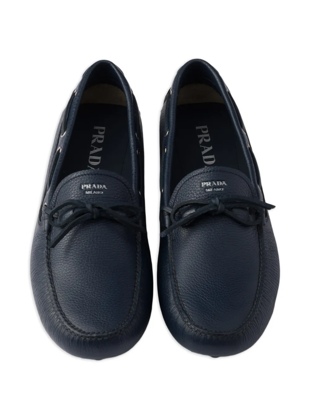 Prada Leren bootschoenen met logoprint Blauw