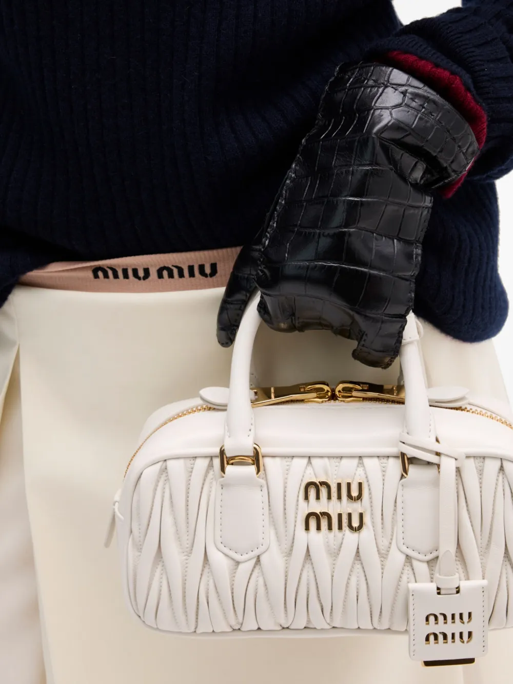 Miu Arcadie Matelassé leren shopper Wit