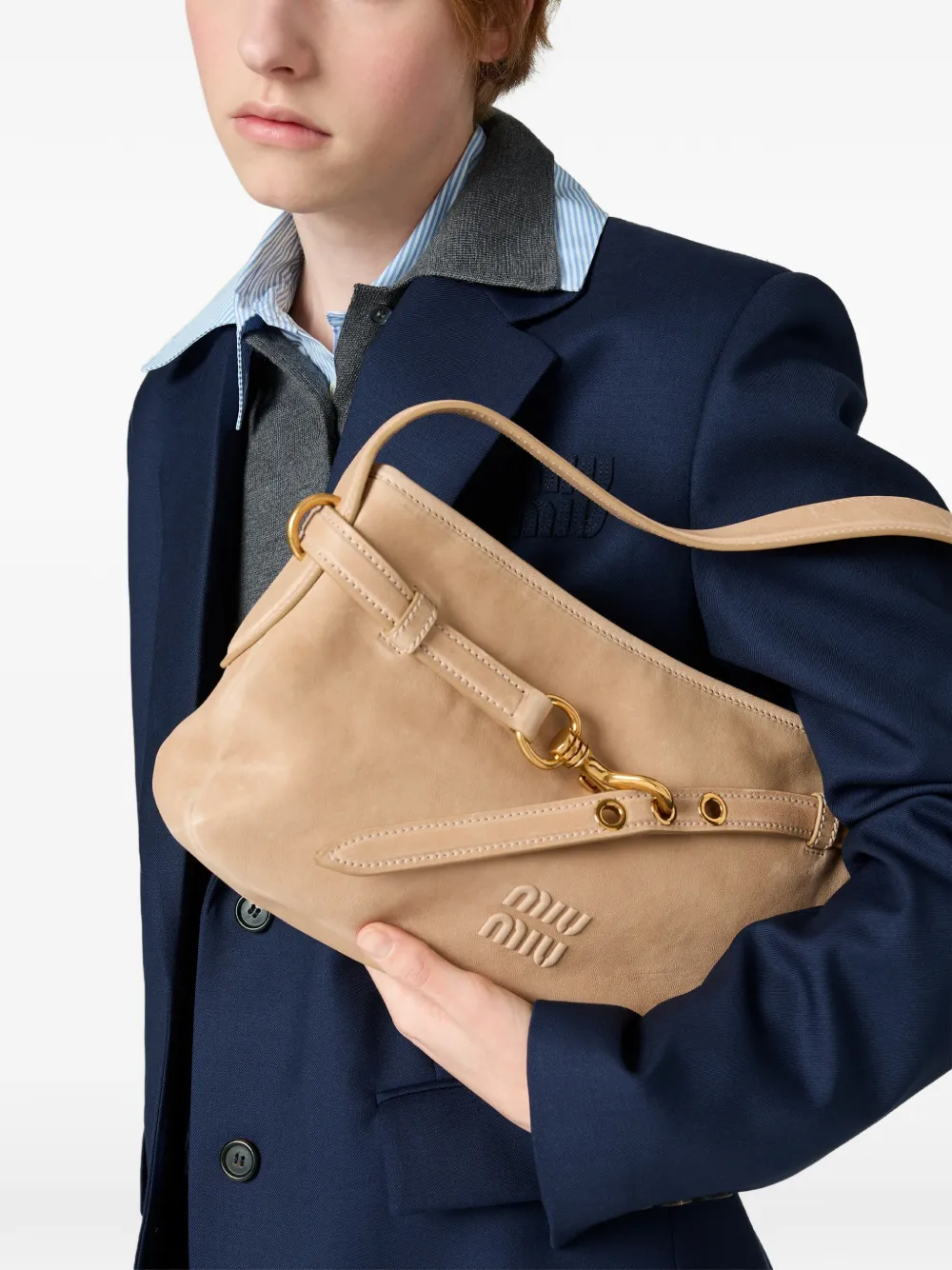 Miu Miu Aventure leren schoudertas - Beige