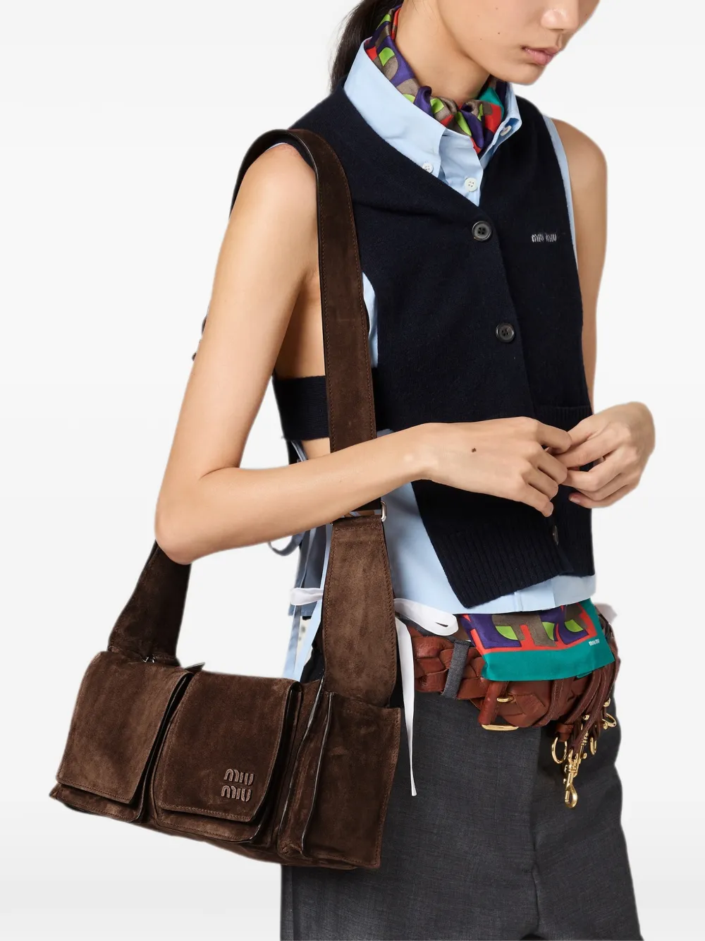 Miu Utility crossbodytas met klepzak Bruin