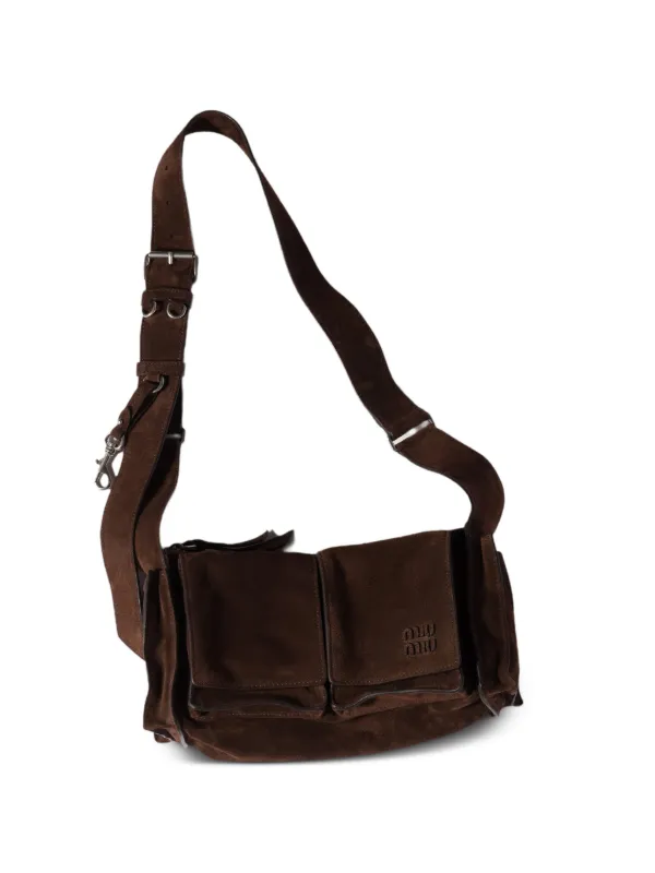 Miu Miu Utilitaire Suede Shoulder Bag in Brown