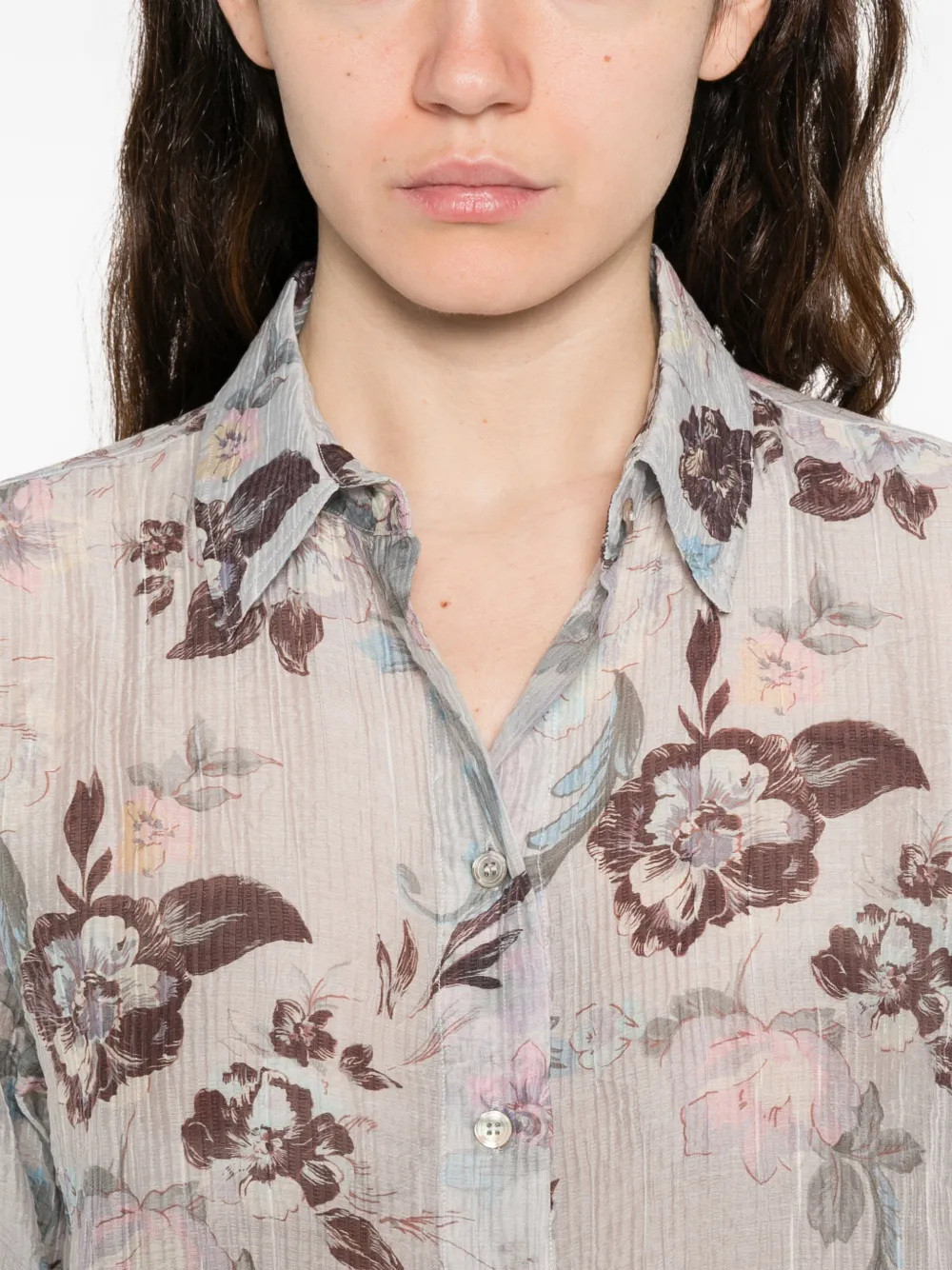 Forte Blouse met bloemenprint en lange mouwen Blauw