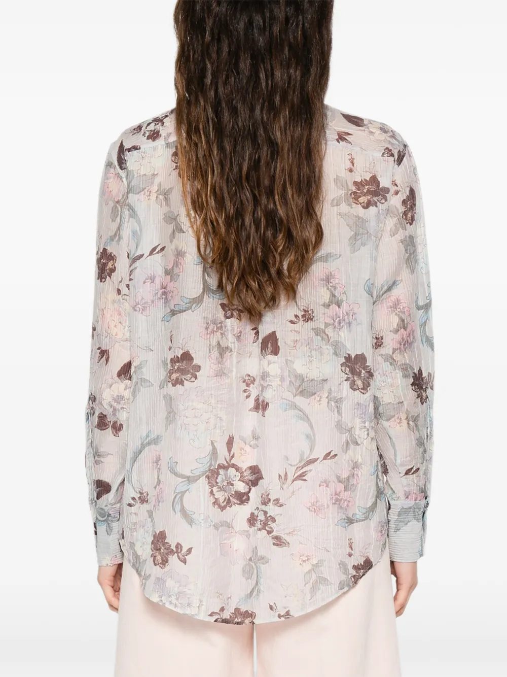 Forte Blouse met bloemenprint en lange mouwen Blauw
