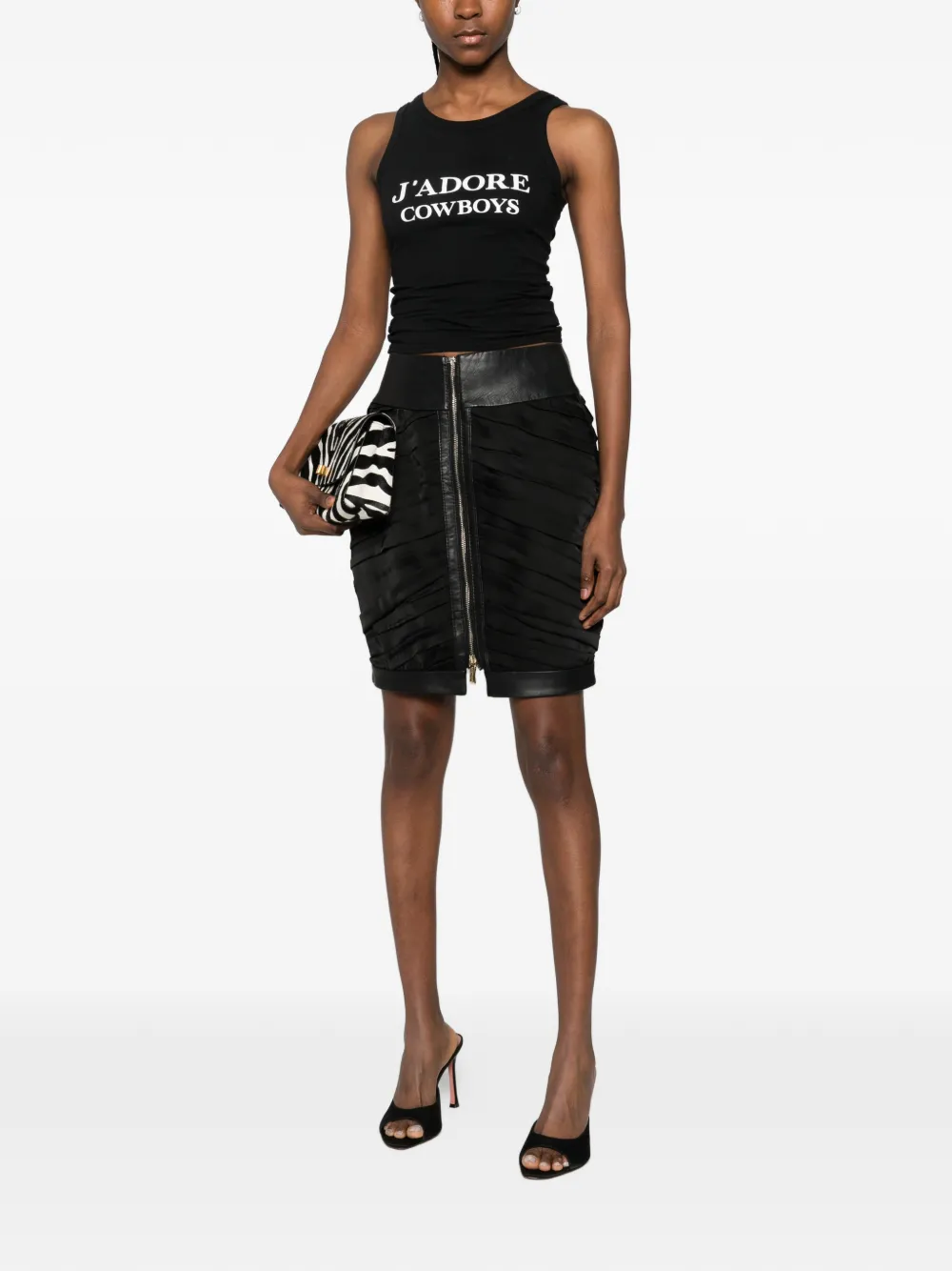 Draped Zip Leather Mini Skirt