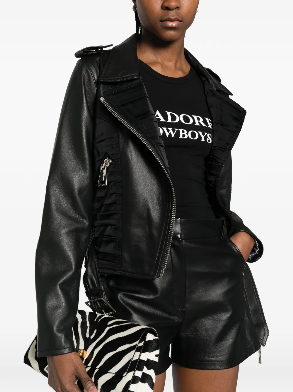 Draped Leather Biker Jacket