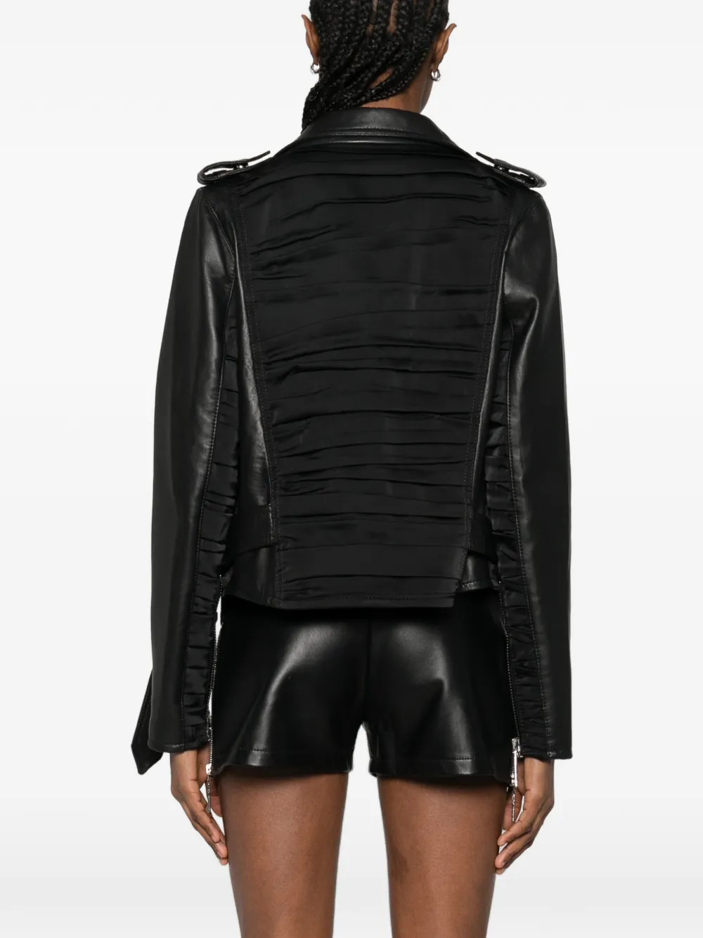 Draped Leather Biker Jacket