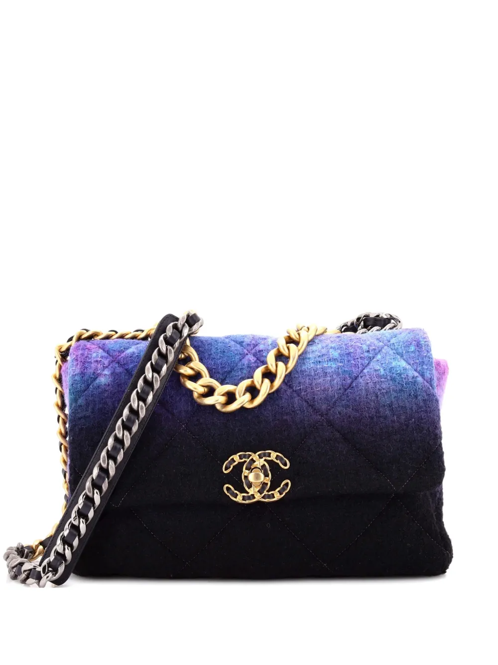 CHANEL Pre-Owned 19 Flap Bag Quilted Degrade Wool Medium shoulder bag - Viola