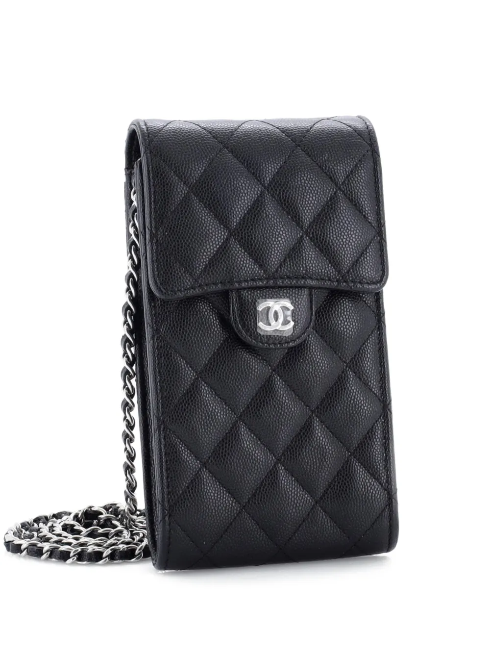 CHANEL Pre-Owned Classic Flap Phone Holder Quilted Caviar crossbody bag - Nero