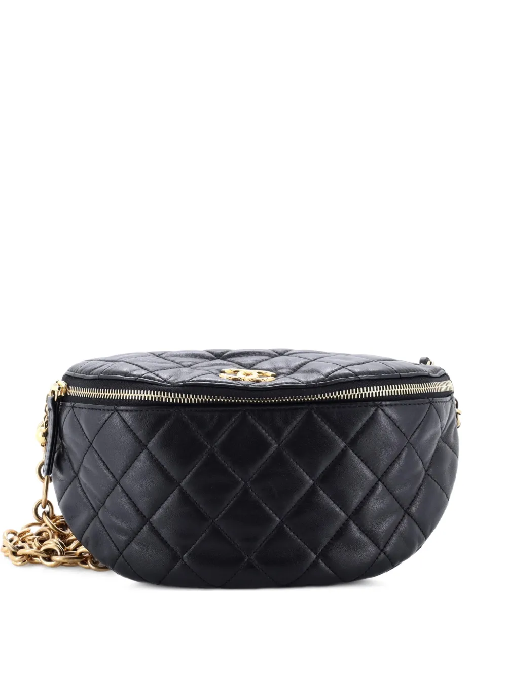 CHANEL Pre-Owned Jeweled CC Waist Bag Quilted Lambskin with Faux Pearls belt bag - Nero