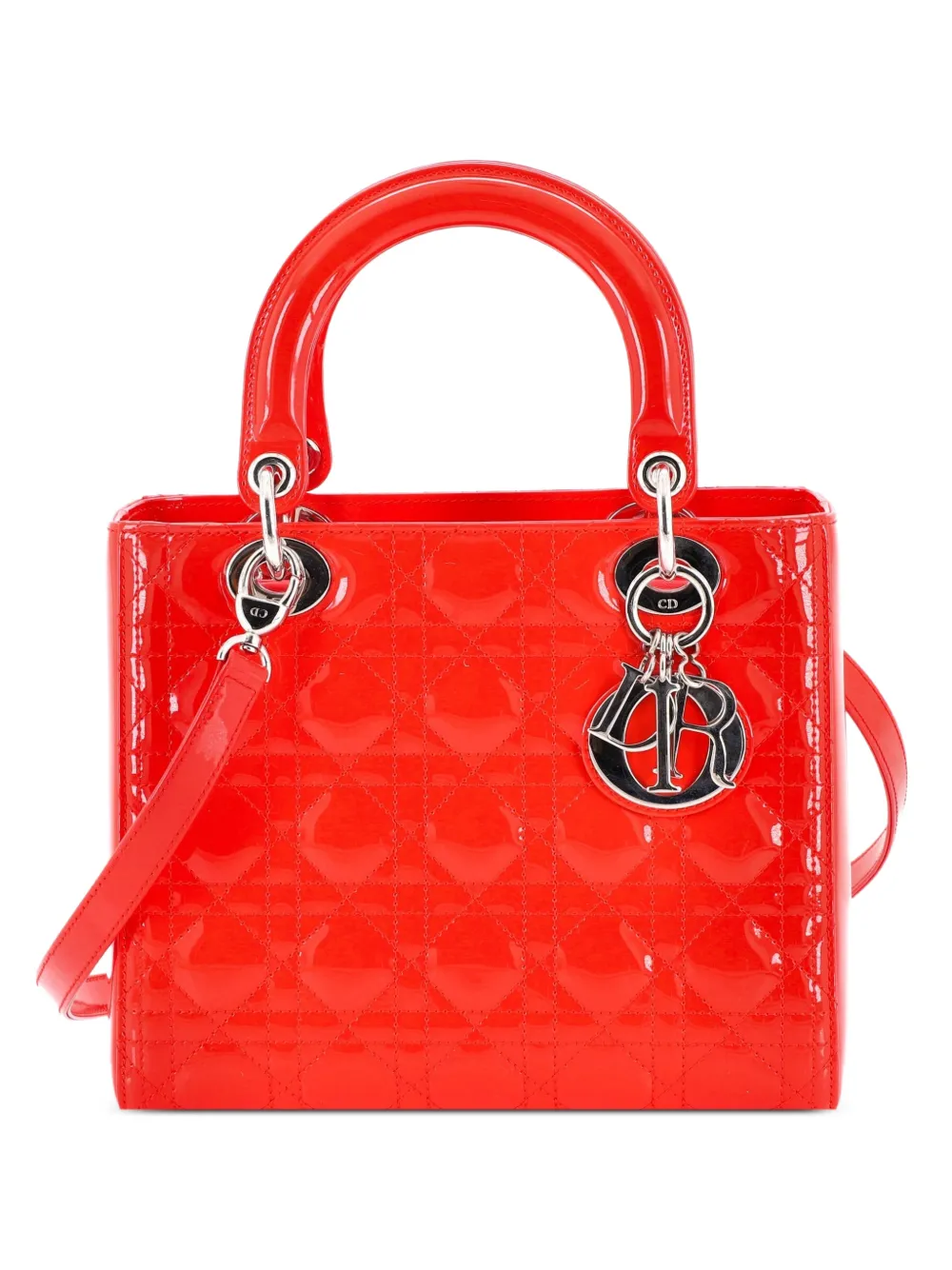 Christian Dior Pre-Owned Lady Dior Bag Cannage Quilt Patent Medium satchel - Rosso