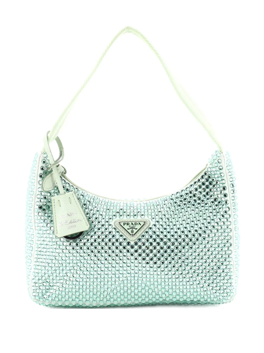Prada Pre-Owned Re-Edition 2000 Crystal Embellished Satin Mini hobo bag - Verde