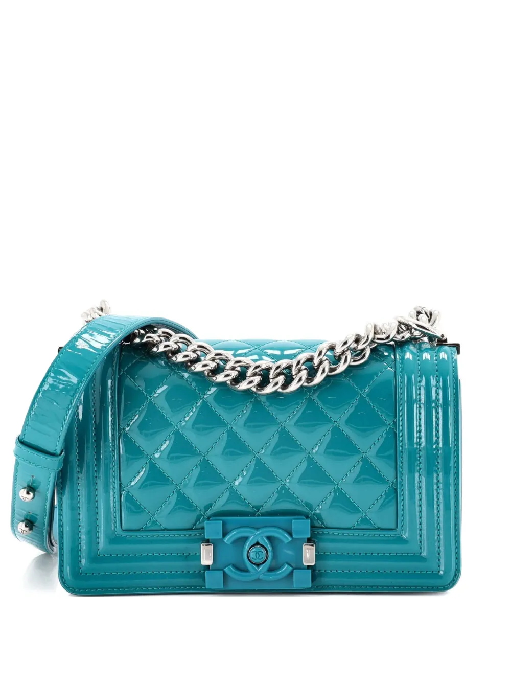 CHANEL Pre-Owned Boy Flap Bag Quilted Patent Small crossbody bag - Blu