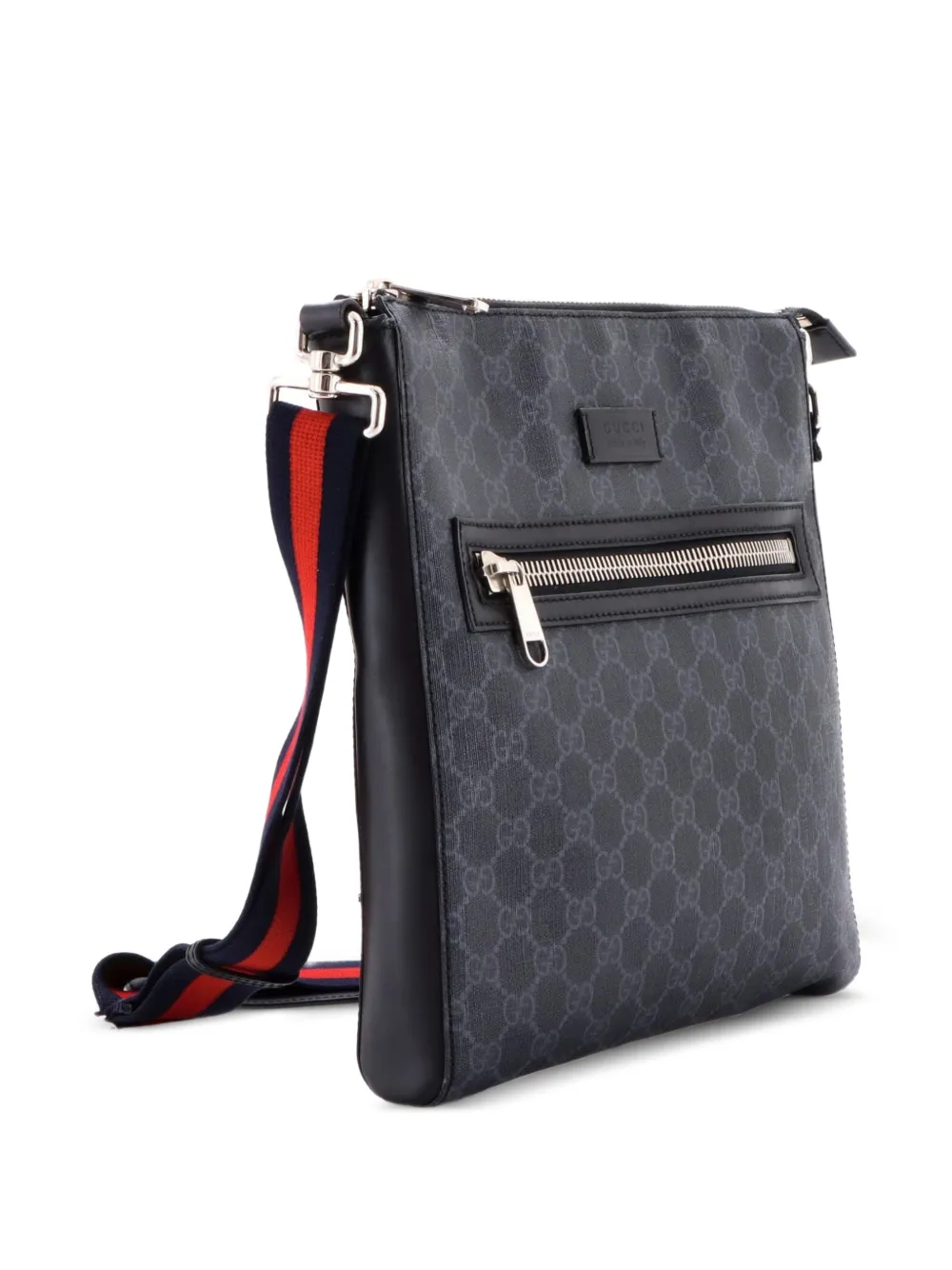 Gucci Pre-Owned Web Strap Front Zip Messenger Bag GG Coated Canvas Medium crossbody bag - Nero