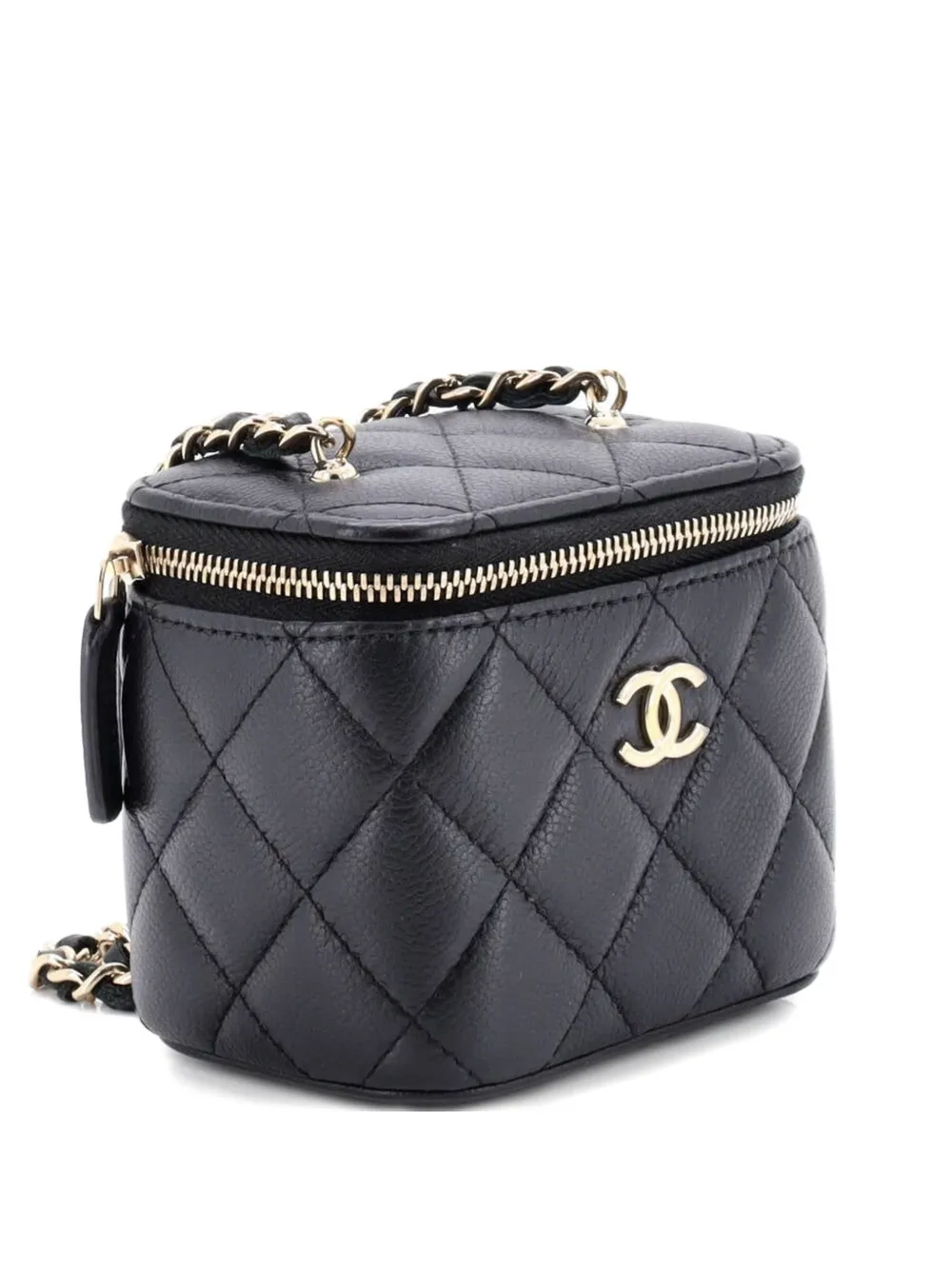 CHANEL Pre-Owned Tiny CC Link Vanity Case with Chain Quilted Caviar Mini clutch bag - Nero