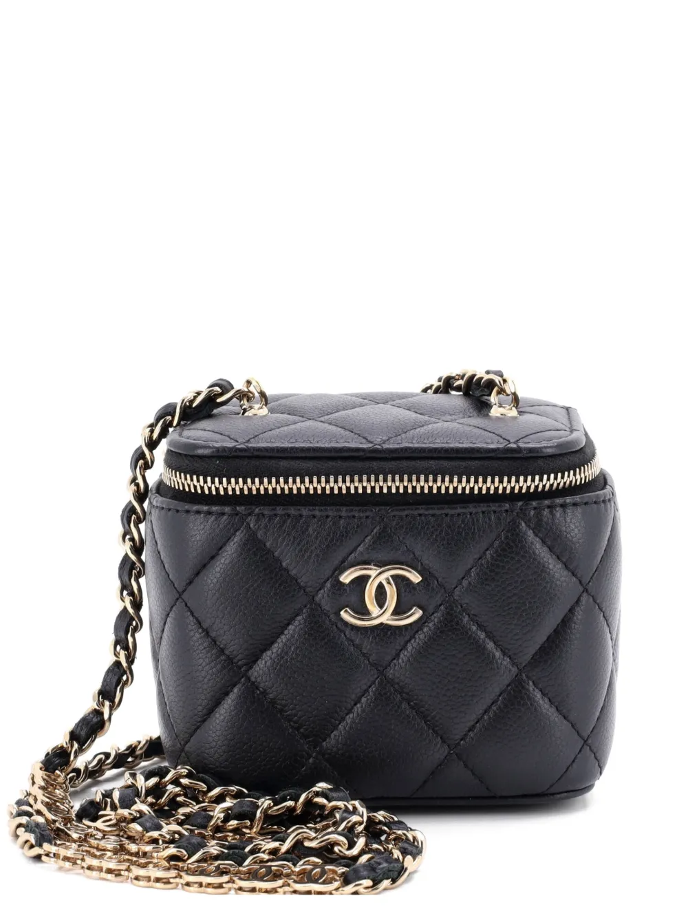 CHANEL Pre-Owned Tiny CC Link Vanity Case with Chain Quilted Caviar Mini clutch bag - Nero