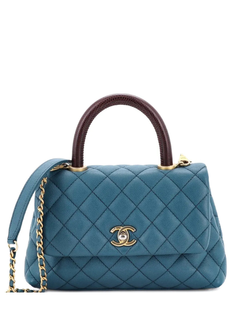CHANEL Pre-Owned Coco Top Handle Bag Quilted Caviar with Lizard Mini shoulder bag - Blu