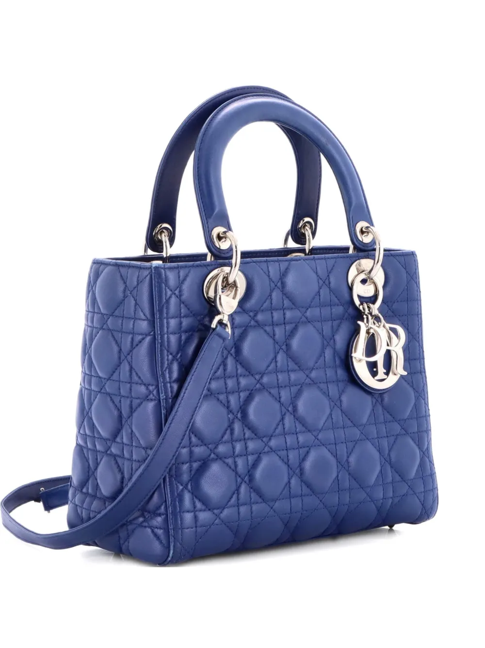 Christian Dior Pre-Owned Lady Dior Bag Cannage Quilt Lambskin Medium satchel - Blu