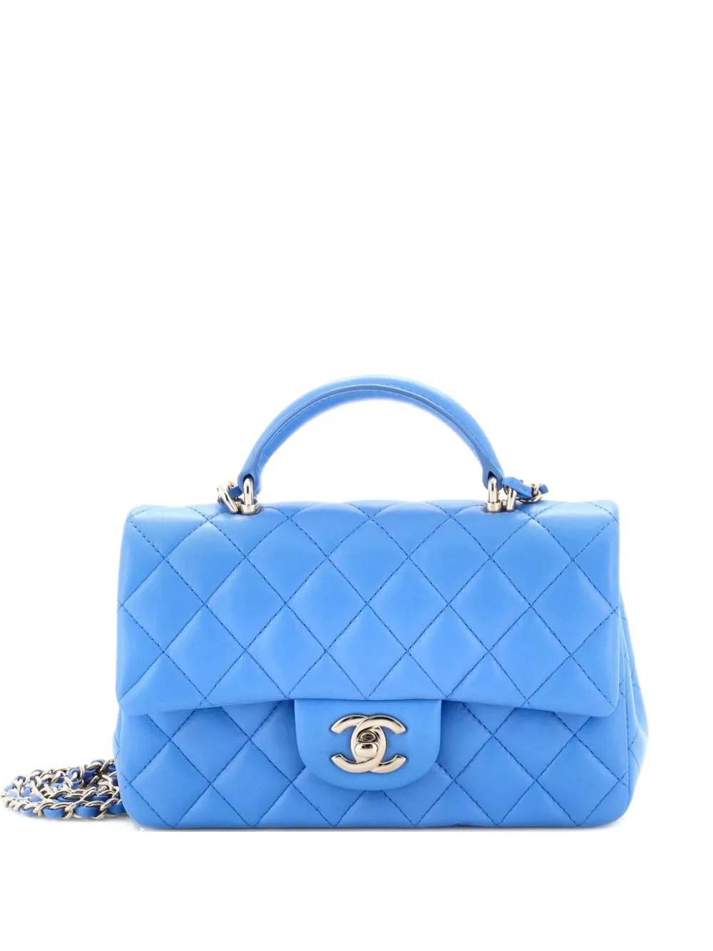 CHANEL Pre-Owned Classic Single Flap Top Handle Bag Quilted Lambskin Mini shoulder bag - Blu