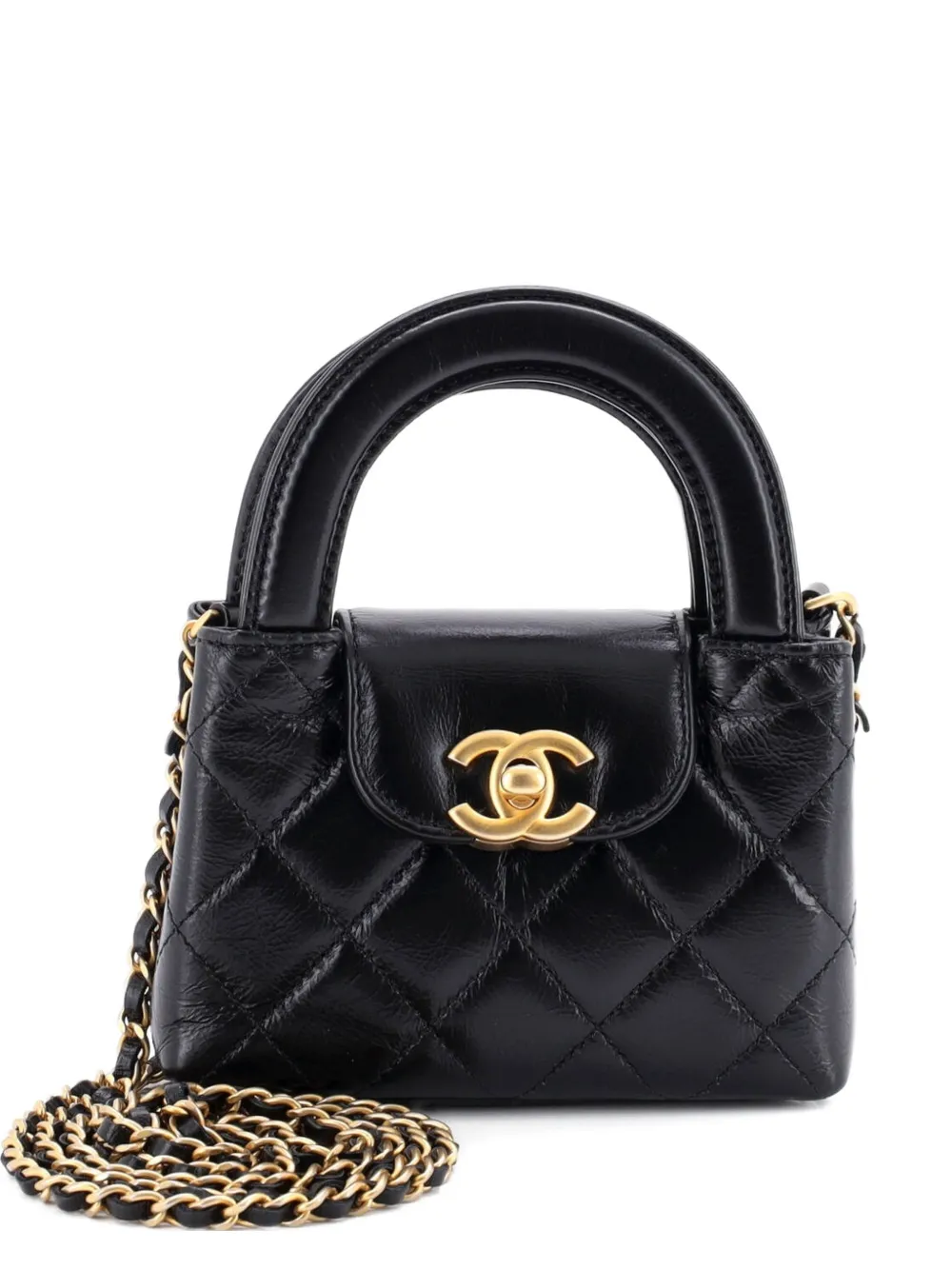 CHANEL Pre-Owned Kelly Top Handle Shopping Bag Quilted Shiny Aged Calfskin Nano crossbody bag - Nero