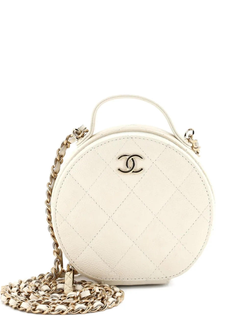 CHANEL Pre-Owned Handle with Care Round Vanity Case with Chain Quilted Caviar Small crossbody bag - Bianco