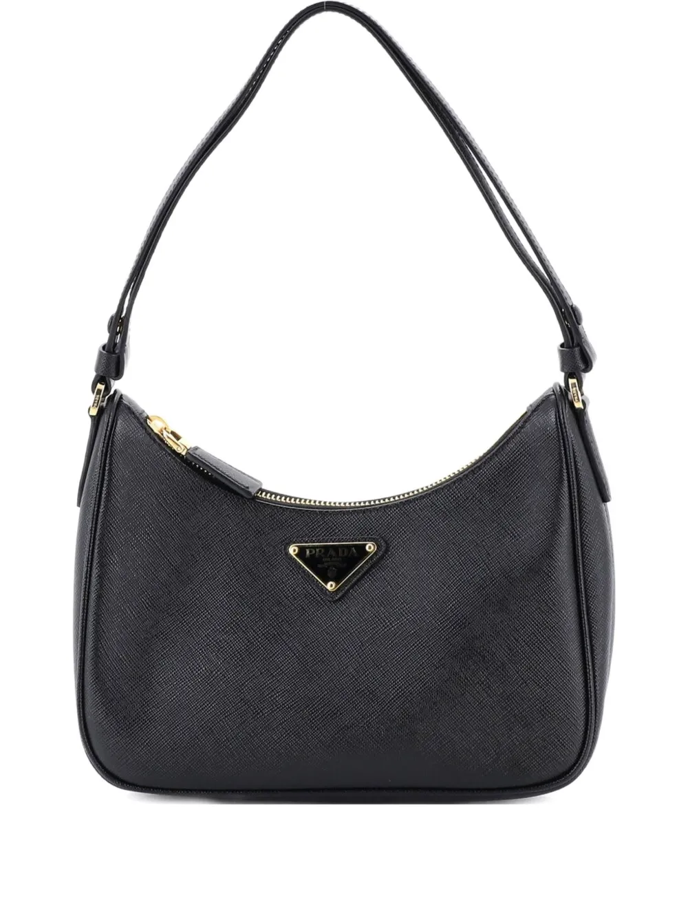 Prada Pre-Owned Adjustable Handle Zip Saffiano Leather Mini hobo bag - Schwarz