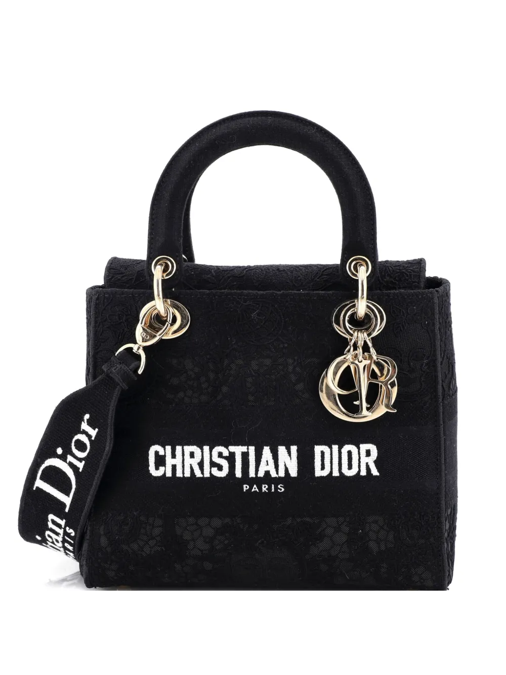 Christian Dior Pre-Owned Lady D-Lite Bag Embroidery with Macrame Effect Medium shoulder bag - Nero